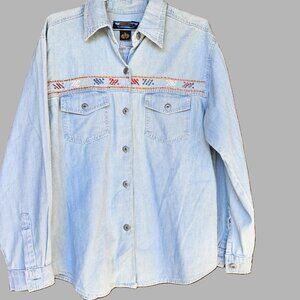 Western Embroidered Long Sleeve Button Down Shaver Lake Top Large NEW
